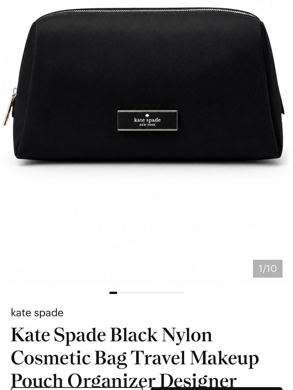 Kate Spade Carter Ksnyl Black Nylon cosmetic Bag NWT